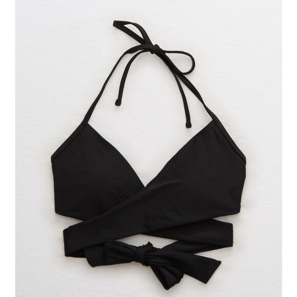 Aerie Wrap Halter Bikini Top Black Small - Picture 1 of 10